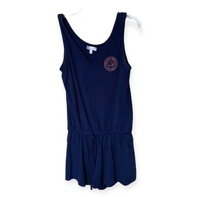 Ivory Ella Blue Sleeveless V-Neck Romper with Elastic Waist and Tie - Size Med - Image 1 of 4