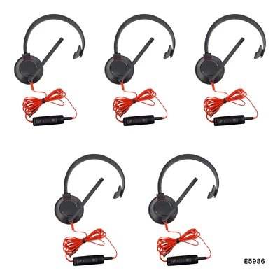 Plantronics Poly Blackwire C5210T Mono Headset C5210 USB-A Adapter Lot(5) E5986 - Image 1 of 4
