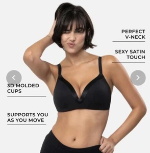 NWT UNDEROUTFIT Satin Grace Bra 1258 BLACK Large Adjustable Straps 3D Molded $69 - Picture 1 of 24