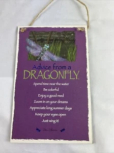Advice From a Dragonfly Inspirational Wall Plaque Wood Purple Just Wing It - Picture 1 of 5