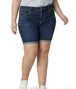 Lee Women's Mid-Rise Cuffed Bermuda Jean Short, 22 Plus- Deep Indigo - Picture 1 of 8