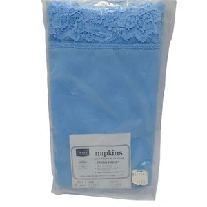 Sears Perma-Prest Slate Blue Napkins with lace 17x17 Set of 4 Antique Vintage - Picture 1 of 6