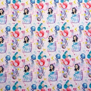 Baumwolljersey Stoff Mehrjungfrau Muschel Qualle Lila Kinder Mädchen Elastisch - Bild 1 von 4