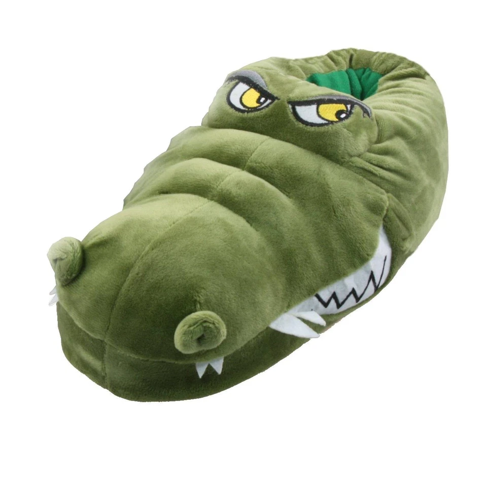Krokodil Aligator Tier Hausschuhe Pantoffel Schlappen Plüsch Herren Damen Grün - Bild 1 von 1