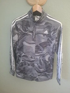 Adidas Boys Track Jacket Gray Camo Full Zip Size L 14/16 - Picture 1 of 5