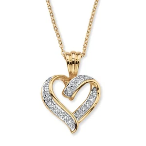 Diamond Accent Pave-Style 18k Gold-Plated Heart Pendant Necklace 18" - Picture 1 of 4