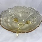 Vintage  Topaz Yellow Depression Glass 3 Footed Bowl