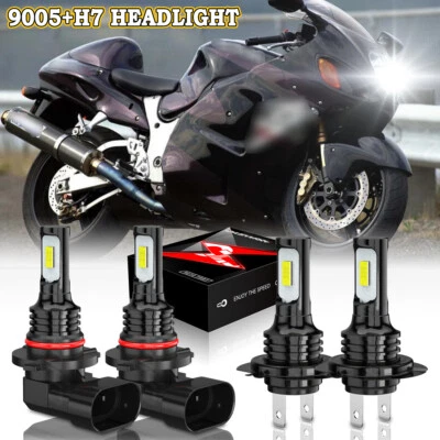 适用于铃木 Katana 650 GSX650F 2008 - 2013 LED 车头灯灯泡 High Lo 9005+H7 白色 — 第 1/4 张图片