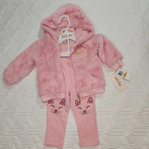 Juicy Couture Baby 12 Month Coat And Pant Clothing Set Faux Fur Pink New Hooded - Picture 1 of 9