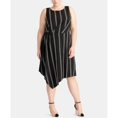 Rachel Roy Dress Womens Plus Size 18W Black Rina Stripe Sleeveless Asymmetric - Image 1 of 4