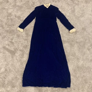 Vintage Lorrie Deb blau royal Samtkleid Prärie Pionierkleid Empire-Taille 11/12 - Bild 1 von 7