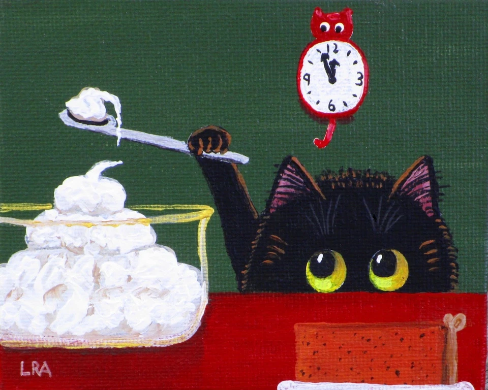 Arte Gato Negro Pintura Original 5x4 Otoño Acción de Gracias Navidad Creacionarts Foto 1 de 1