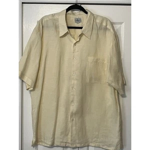 Line a Uomo Button Up Shirt Mens Sz XXL Beige Windowpane Short Sleeve 100% Linen - Picture 1 of 7