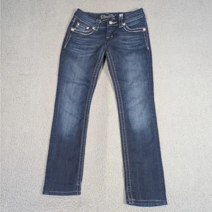 Miss Me Jeans Womens Size 26 Blue Straight Mid Rise Rhinestone Pocket Denim - Picture 1 of 7