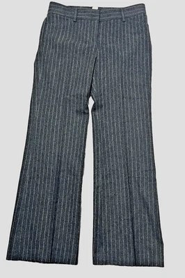 Pantalones J.Crew Pierna Ancha 4 Gris Mezcla Lana Rayas Elastizados Oficina Profesional Foto 1 de 4