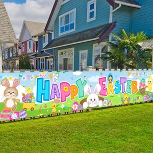 Easter Bunny Banner Blue 9.8X2ft Happy Easter Indoor/Outdoor Wall Yard Fence ... - Picture 1 of 6