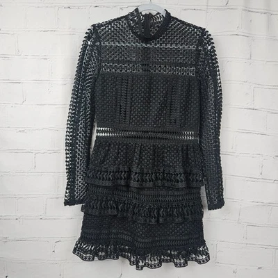 Romeo + Juliet Couture Black Lace Long Sleeve Mini Dress High Neck Womens M cute - Image 1 of 4