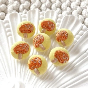 5pcs 12mm Light yellow orange mushroom embroidered fabric covered shank buttons - Picture 1 of 3