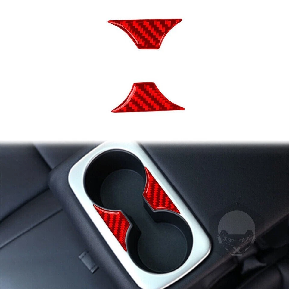 Interior Rear Water Cup Holder Cover For Kia Stinger GT Vinyl Red Carbon Fiber - Image 1 of 4