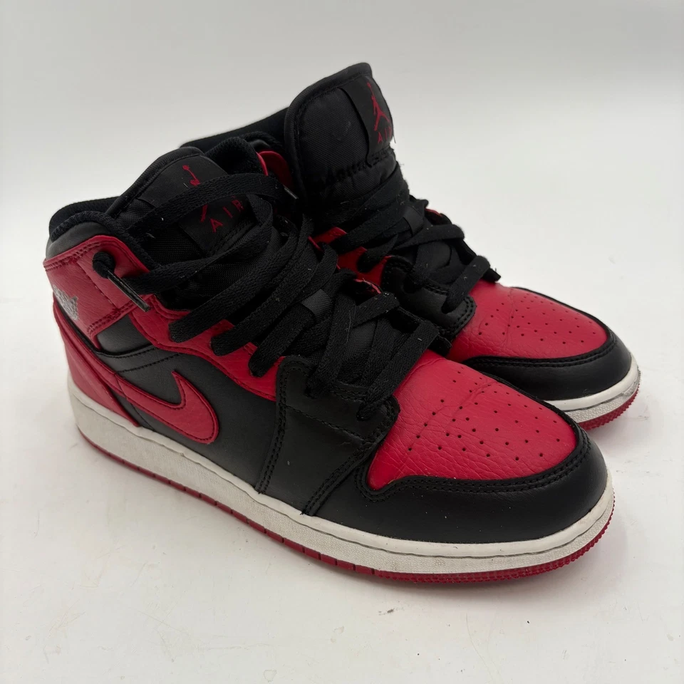 Air Jordan 1 Mid Boys Youth Red Black Sneakers Shoes 554725-074 5.5Y - Image 1 of 4