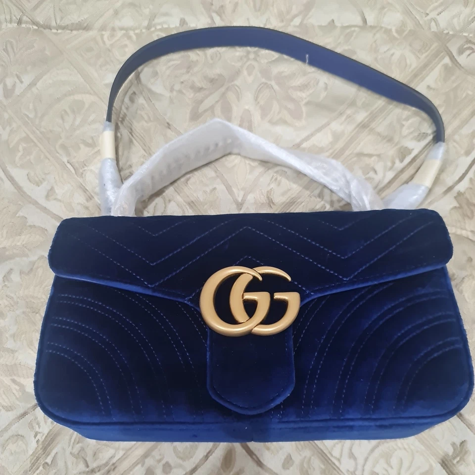 Подлинный Gucci GG Marmont бархатная сумка синий - Изображение 1 из 4