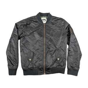 Active Bomber Jacket Mens Large Black Camo Lining Pockets Full Zip Nylon Crew - Picture 1 of 8