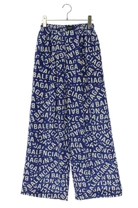 BALENCIAGA Size34 659026 TNL05 Logo all over pattern silk long pants blue x whit - Picture 1 of 3