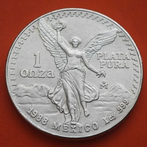 @@SEE PHOTOS@@ MEXICO 1 ONZA 1988 ANGEL ALADO LIBERTAD SILVER COIN Troy OZ PLATA - Imagen 1 de 7