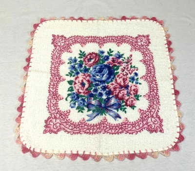 Винтажное банное полотенце стиральная ткань с вышивкой цветочный розовый коттеджкор кокетка банты - Изображение 1 из 4