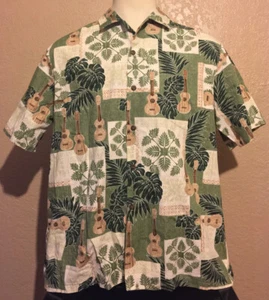 MD Fashion Men's XL Green Guitar Pineapple Hawaiian Aloha Shirt Made in Hawaii - Picture 1 of 10