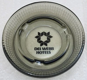 Vintage DEL WEBB HOTEL Smoked Glass Ashtray DOUBLE RIM - Picture 1 of 9