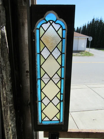 ~ ANTIQUE GOTHIC STAINED GLASS WINDOW ~ 12 X 40 ~ ARCHITECTURAL SALVAGE ~ Cover