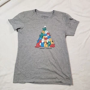 Life Is Good Womens Merry Catmas Crusher TEE Short TSHIRT Medium Gray Christmas - Picture 1 of 7