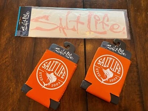 SALT LIFE Lot X 3 Sticker Decal ORANGE LARGE 12" + 2 Salt Life Koozies Drink NEW - Picture 1 of 5