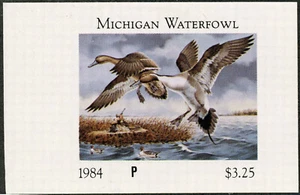 MICHIGAN #9E 1984 SELLO DE PATO ESTATAL DENOMINACIÓN INCORRECTA por Paul Bridgford - Imagen 1 de 1