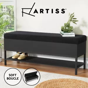 Artiss Storage Ottoman Blanket Box Bench 110cm Boucle Seat Shelf Chest Black - Picture 1 of 6