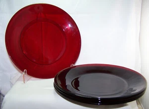 Anchor Hocking Royal Ruby Red 9.5" Inch Dinner Plates Lot of 4 Vintage MCM - Picture 1 of 4