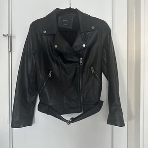 Black Moto Jacket Faux Leather Coat Womens Medium NWOT Elodie - Picture 1 of 15