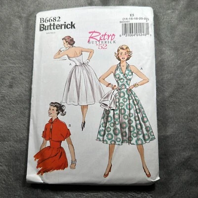 Butterick B6682 Retro 52 Misses Halter Dress & Jacket Sewing Pattern Size 14-22 - Image 1 of 4