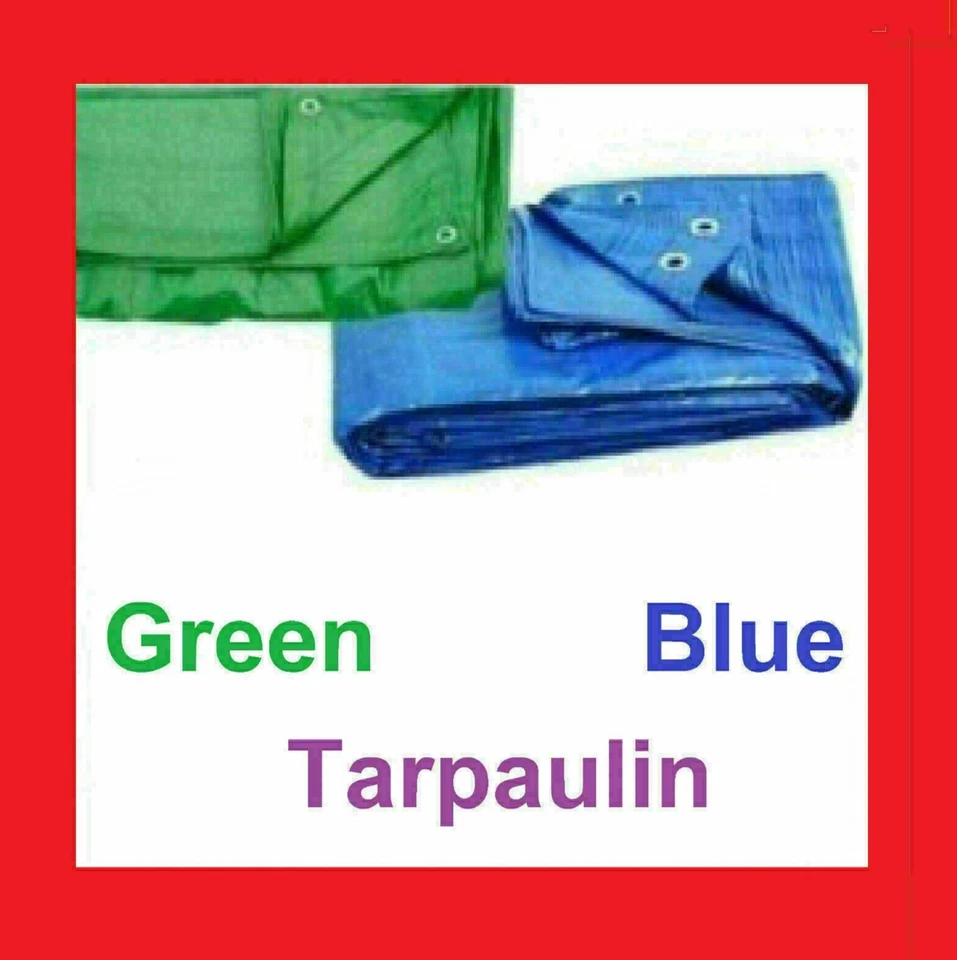 TARPAULIN GARDEN WATERPROOF COVERING SHEET BLUE GREEN 10x8, 9x6, 12x8 6x4