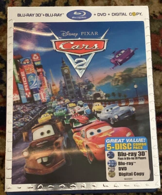 Cars 2 Disney Pixar (5 Disc Set Blu-Ray 3D, 2D & DVD Digital Copy ) Slipcase NM - Image 1 of 4