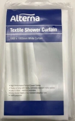 Alterna High Performance Textile Shower Curtain 1800 x 2000 White With Eyelets