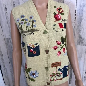 Vintage MARISA CANVAS Pulloverweste mit Knöpfen Gr. M salbeigrün Embr Garden Cottagecore - Bild 1 von 14