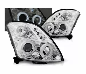 headlights for SUZUKI SWIFT 2005 2006 2007 2008 2009 2010 angel eyes chrome LHD - Picture 1 of 1