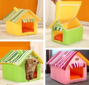 Haustier Haus Bett für kleine mittelgroße Hunde Katzen abnehmbares Dach Sofa weicher Plüsch  - Bild 1 von 15