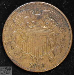 1870 Two Cent Piece, Very Fine Condition, Free Shipping in USA, C4927 - Picture 1 of 2