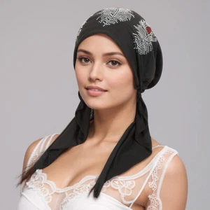 Long Tail Pre-Tied Turban Cap for Women Muslim Rhinestone Head Wrap Bonnet Hat - Picture 1 of 19
