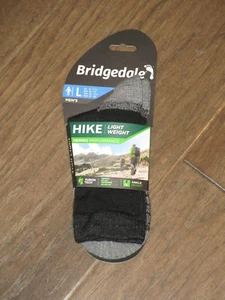 BRIDGEDALE HIKE LIGHTWEIGHT MERINO BLACK/ SILVER ANKLE HEIGHT SOCKS SIZE LARGE - Picture 1 of 1