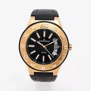 Jacques Lemans Watch Men's 1-1770G Miami Sport Black Leather Strap - Picture 1 of 5