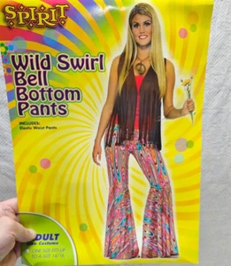 Wild Swirl Bell Bottom Pants, Vest, Necklace & Glasses Size 14/16 Hippie Costume - Picture 1 of 16